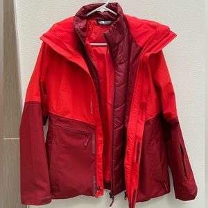 The North Face Jacket. Two Tone Red. Two Pieces (Outer Shell + Inner Shell).
